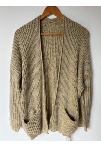 Cinnamon Knitted Acrylic Cardigan - Beige/Ecru